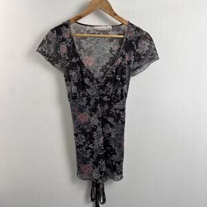 DKNY Jeans Top Women's Small VTG Y2K Babydoll Fairy Grunge Boho Floral Mesh
